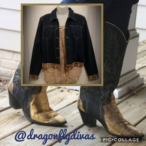 Sparkly Snakeskin Trim Jean Jacket M - EUC
